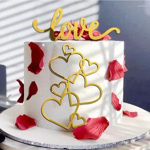 Fournitures de fête coeurs de mariage gâteau topper or acrylique amour coeur décoration engagement dessert toppers cuit bricolage accessoires de décoration