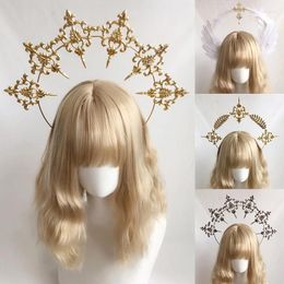 Fournitures de fête Croix d'oreille de blé Plume Église Pape Halo Bandeau Accessoires de cheveux dorés Catwalk Po Props Couronne Casque pour Lolita