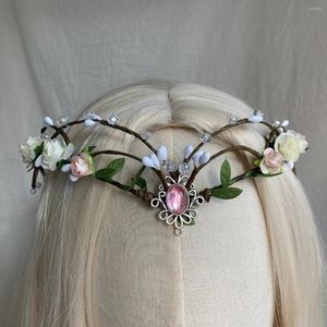 Feestvoorraden Witte bloemen Fairy Crown - Handgemaakt rozenboodland Koofdtaal Forest Elf Elven Floral Circlet For Women Renaissance Cosplay