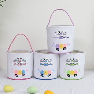 Suministros para fiestas, venta al por mayor, cubo de conejito de Pascua, cesta de caza de juguete con huevos de Pascua feliz, bolso de lona bonito con forma de conejo para regalo de niños