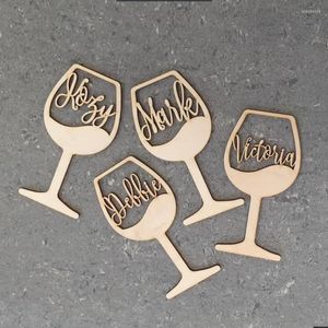 Fournitures de fête Verre de vin avec des noms de mariage DÉCORD CARTES DE PLACE BOIS CARTES