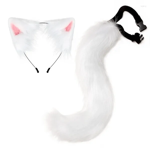 Suministros para fiestas, aro para el pelo con orejas de lobo, conjunto de cola larga, cinturón ajustable, accesorios de Cosplay de Anime, diadema, vestido de Lolita, accesorio para disfraz de Halloween