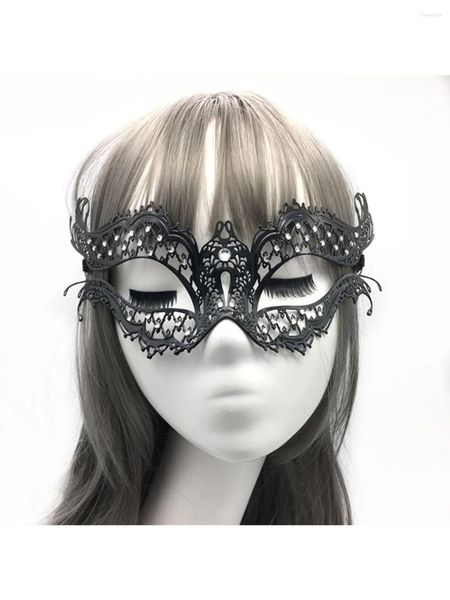 Suministros de fiesta Mujeres Danza Horror Halloween Carnaval Máscaras Alta calidad Diamante Negro Metal Máscara veneciana