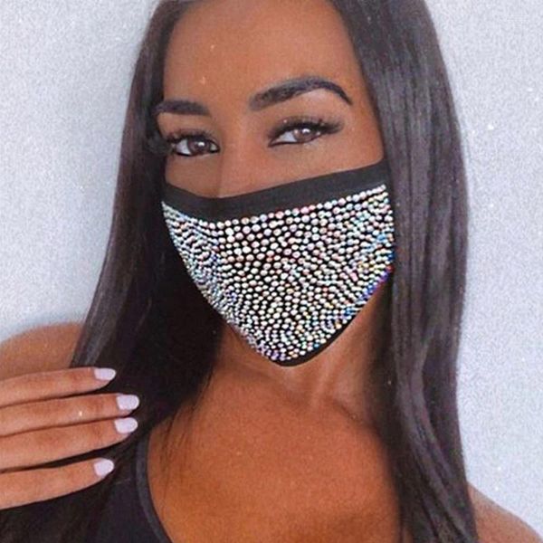 Masque facial avec strass pour femmes, fournitures de fête, à la mode, élastique, réutilisable, lavable, Bandana, décor, bijoux Cosplay, cadeau