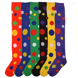 Fournitures de fête pour femmes et filles, chaussettes longues de Cosplay Clown amusantes et colorées à pois irréguliers imprimés Ov