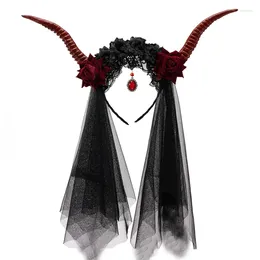Fête fournit des femmes Headwear Halloween vintage rétro noir rouge rose cornes bande cosplay Antilope Antilope Veil Veil Hairband