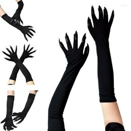 Fournitures de fête femmes Halloween Punk noir longue griffe gants sorcière Cosplay Costumes accessoires drôle effrayant coude longueur doigt complet