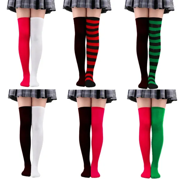 Fournitures de fête Femmes Deux Tons Clown Cuisse Haute Chaussettes Rayé Bas Long Tube Sur Le Genou Pour Déguisement Anime Cosplay Costume