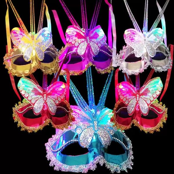Fournitures de fête femmes fille LED lueur papillon masque lumière clignotant vénitien Mard Gras mascarade masques fête mariage