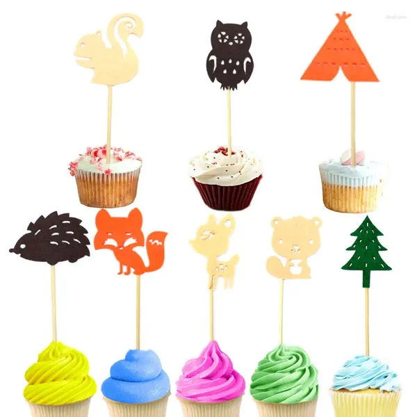 Fournions de fête Woodland Animal Fridend Cake Topper 24pcs Créature Cupcake Picks Flags for Baby Shower Kids Decoration Birthday