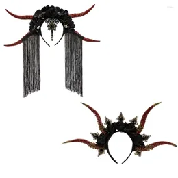 Party Supplies Y166 Série Dark Bandeau Long Devil Horn Hairhoop Halloween Costume Headswear