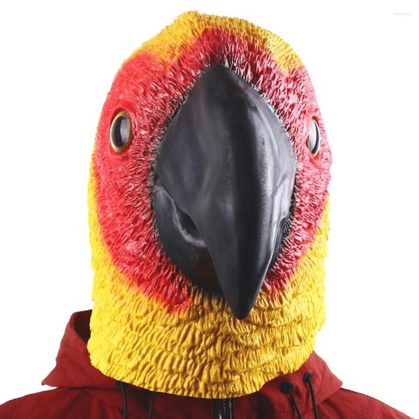 Suministros de fiesta Máscara de loro amarillo Látex Animal Cabeza de pájaro Disfraz de Halloween Disfraces para adultos y niños Cubierta