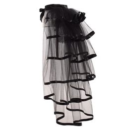 Party Tutu Tail Tiered Tule Rok Burlesque Steampunk Black Mesh Ruffle Gelaagde DetachabL Bustle Overskirt 210310