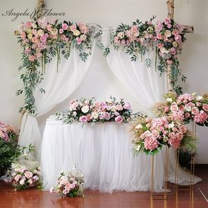 Partie de mariage arc décor fausse fleur boule fenêtre mur de fleurs artificielles hôtel décor de mariage scène fond rangée de fleurs T200519