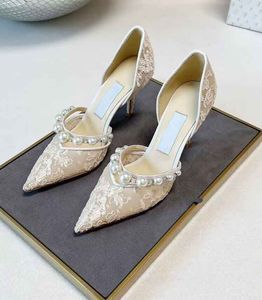Fête de mariage mariée Aurelie sandales chaussures femmes pompes à bout pointu avec embellissement de perles blanc noir dentelle fête de mariage talons hauts EU35-43 avec boîte