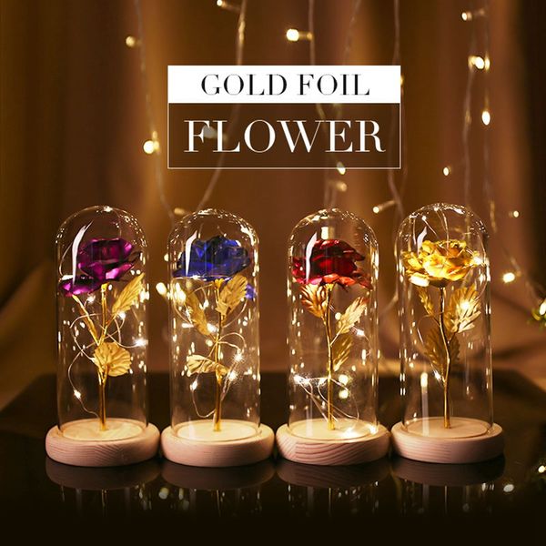 Fête mariage saint valentin verre coloré rose cadeau de noël lueur imitation créative décorations de fleurs artificielles en gros