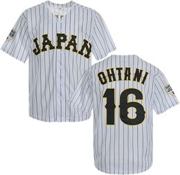 PartyJersey Men de 16 ohtani hip hop manches courtes Japon Baseball Jerseys blanc noir