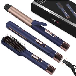 Parwin Pro Beauty 2 en 1 Hair Saiderener et Curling Fer avec cordon d'alimentation détachable, contrôle de la température LED, chaleur instantanée pour les cheveux magnifiques