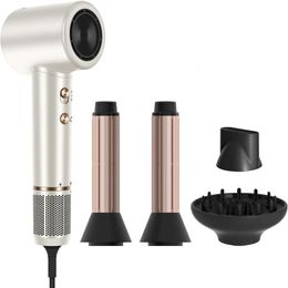 Parwin Pro Beauty Airsonich Hair Dryer met diffuser, LED-display, 110.000 tpm high-speed ionische föhn, 11 inch links rechter lucht auto wrap krullen, champagne zilver pro