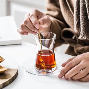 Pasabahce Turkije Black Tea Cup Saucer Sets Water Drop Cafe Bohea Thea Espresso Coffee Tray Kit Hittebestendige Glass Tumbler