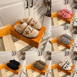 PASEO COMFORT Flat Mules Designer Women Slippers Head Wrapper Sandalias de lana Winter Fur Slides Fashion Lady Furry Fluffy Scuffs