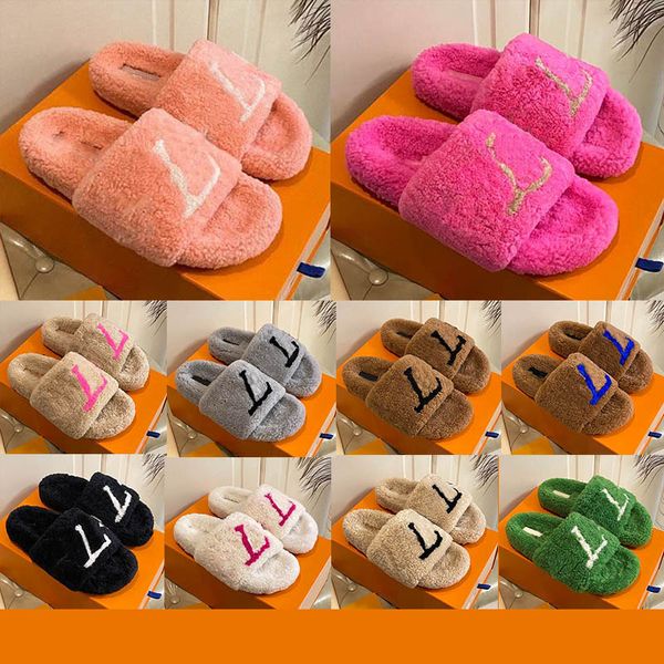 Paseo Comfort Furry Fluffy Luxury Platform Pantoufles Pantoufles de créateurs Pantoufles pour femmes Noir Blanc Vert Pantoufles en caoutchouc de laine Pantoufles de maison Pantoufles de fourrure