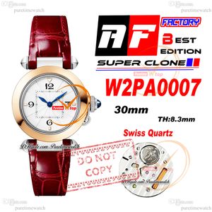 Pasha W2PA0007 Zwitsers Quartz Womens Watch AF 30mm Twee toon Rose Gold Witte Gestructuur Dial Red Leather Ladies Watches Lady Super Edition Reloj de Mujer Puretime Ptcar