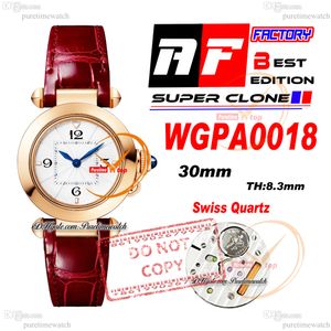 Pasha WGPA0018 Zwitserse kwarts Womens Watch AF 30 mm Rose Gold White Tekst Tekst Dial Red Lederen Strap Ladies Watches Lady Super Edition Reloj de Mujer Puretime Ptcar