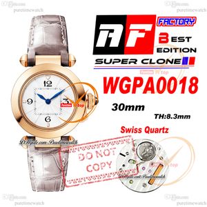Pasha WGPA0018 Zwitserse kwarts Womens Watch AF 30 mm Rose Gold Witte textuur wijzerplaat Gray Leather Strap Ladies Watches Lady Super Edition Reloj de Mujer Puretime Ptcar