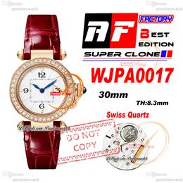 Pasha WJPA0017 Zwitserse kwarts Womens Watch AF 30 mm Rose Gold Diamonds Bezel Witte textureerde wijzerplaat Red Leather Ladies Lady Super Edition Reloj de Mujer Puretime Ptcar