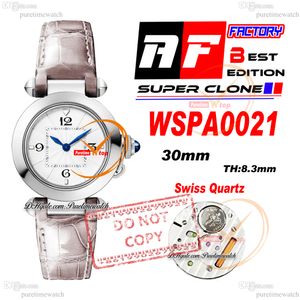 PASHA WSPA0021 Swiss Quartz Womens Watch AF Caso de acero de 30 mm Dial de textura blanca Correa de cuero gris Ladies Lady Super Edition Reloj de Mujer Puretime Ptcar