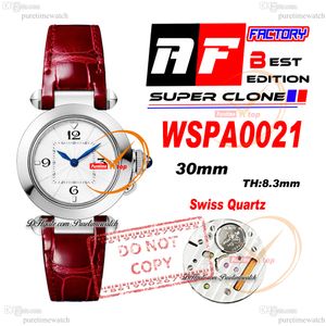 PASHA WSPA0021 Swiss Quartz Womens Watch AF Caso de acero de 30 mm Dial de textura blanca Correa de cuero rojo Damas Relojes Lady Super Edition RELOJ DE MUJER PURTIME PTCAR