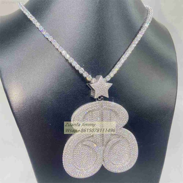 Pass Diamond Terster Buss Down Glacé Bijoux Style Hip Hop Entièrement d Vvs1 Moissanite Lettre Pendentif Collier