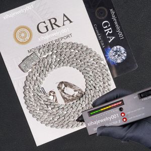 Designer ketting Cuban Link Chain Pass Diamond Test 10-14mm brede 2 rij diamant met GRA Moissanite sieraden Sterling Silver voor mannen Women Hip Hop Fashion Necklace