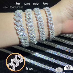Pass Diamond Test 2 Rijen VVS Moissanite Sterling Sier Gouden Plaat Link Voor Man Fijne Sieraden Cubaanse Ketting Armband