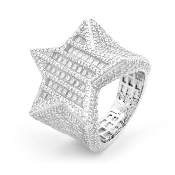 Pass Diamond Test 925 Sterling Silver White Gold Plaqué Bling Moissanite Star Ring pour la fête de mariage Beau cadeau