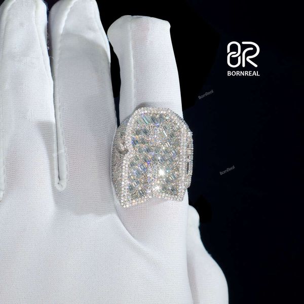 Pase la prueba de diamante Corte esmeralda Vvs Moissanite Hip Hop Diseño de anillo Plata 925 Joyería de lujo Anillo de piedras preciosas para hombres y mujeres