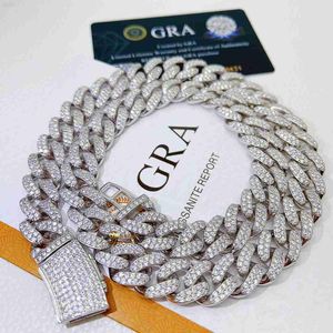 Pass Diamond Test Hip Hop sieraden 14 mm Vvsmoissanite Diamant Iced Out Necklace Custom Men 925 Silver Cuban Link Chain