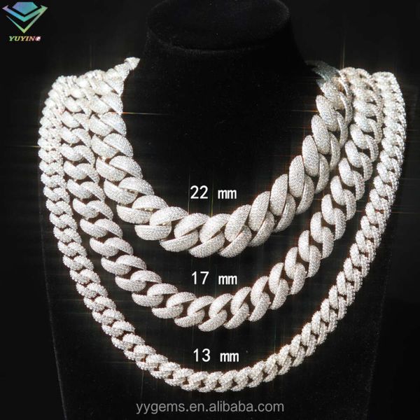 Pass Diamond Test Iced Out Bijoux 13-22 mm Collier Moisanite 925 STERLING Silver Cuban Link Chain VVS Diamond Cuban Chain de diamant