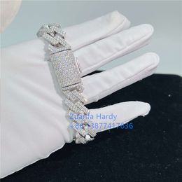Pass Diamond Tester 925 Sterling Silver Iced Out VVS Moisanite Miami Cuban Link Chain Cheple Bracelet