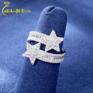 Pass Diamond Tester Baguette Moissanite Star Ring 925 Sterling Silver VVS Mossanite Diamond verloving Sieraden Gift Hip Hop Mens