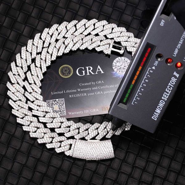 Pass Diamond Tester Gra Diamond 8 mm-20 mm de ancho 2 filas 925 Cadena de eslabones cubanos de plata maciza para collar de rapero Hip Hop