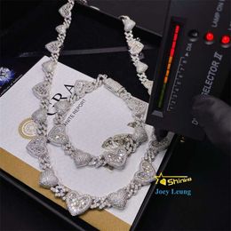 Pase el probador de diamantes joyas de hip hop joyas de oro sier chapado chapado corazón baguette vvs moissanite helado cadena de enlace cubano hombre