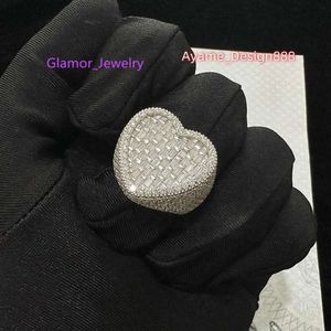 Pass Diamond Tester s sier iced out vvs Baguette Moisanite Heart Ring et rappeurs bijoux hip hop avec certificat GRA