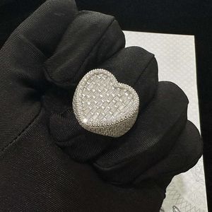 Pass Diamond Tester S925 Silver Iced Out VVS Baguette Moisanite Heart Anneau et Rappeurs Hip Hop Bijoux avec certificat GRA