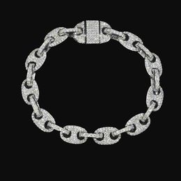 Pass Diamond Tester VVS Ice Out Moissanite granos de café Cadena de eslabones cubanos 8mm pulsera Sier joyería fina para hombre mujer