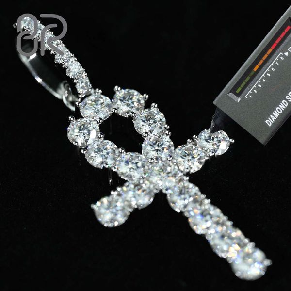 Pass Diamond Tester Vvs Moissanite 925 Plata 10k 14k 18k Chapado en oro real Ankh egipcio Collar con colgante de cruz pequeña