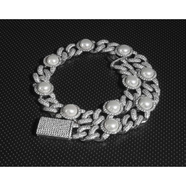 Pass Test Perle Cubaine Large Sier Plaqué Or Moissanite Diamant Collier Bracelet Chaîne 17Mm Pour Hommes