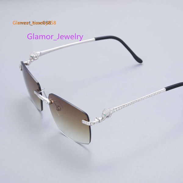 Lunettes de test en acier inoxydable, réglage fait à la main, VVS Moissanite diamant glacé, lunettes de soleil pour hommes et femmes