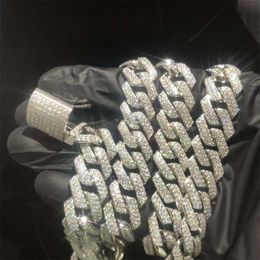 Pass Tester Gra Moisanite Diamond 14 mm Largeur 2rows Sterling Sier Cuban Link Chain pour le rappeur Hip Hop Collier